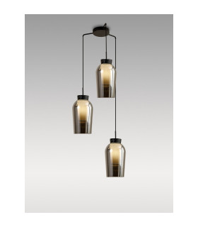 Nora Round Pendant 3 Light Adjustable E27 Black/Black Marble/Chrome Glass With Frosted Inner-2