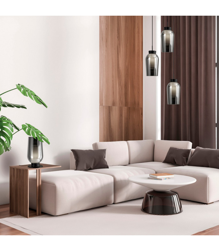 Nora Round Pendant 3 Light Adjustable E27 Black/Black Marble/Chrome Glass With Frosted Inner-4