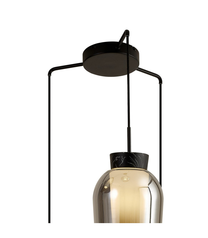 Nora Round Pendant 3 Light Adjustable E27 Black/Black Marble/Chrome Glass With Frosted Inner-5