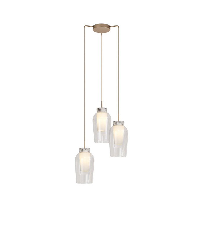 Nora Round Pendant 3 Light Adjustable E27 Gold/White/Clear Glass With Frosted Inner-1