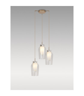 Nora Round Pendant 3 Light Adjustable E27 Gold/White/Clear Glass With Frosted Inner-2