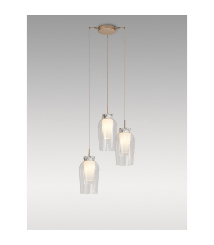 Nora Round Pendant 3 Light Adjustable E27 Gold/White/Clear Glass With Frosted Inner-2