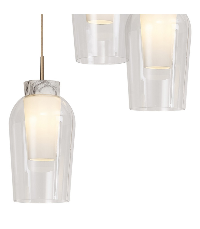 Nora Round Pendant 3 Light Adjustable E27 Gold/White/Clear Glass With Frosted Inner-4