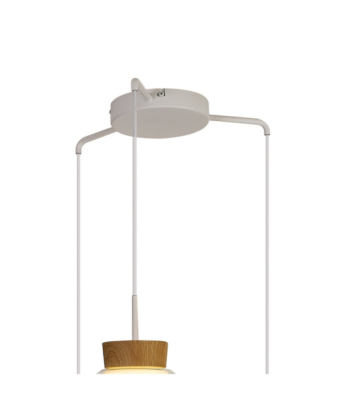 Nora Round Pendant 3 Light Adjustable E27 White/Wood/Clear Glass With Frosted Inner-3
