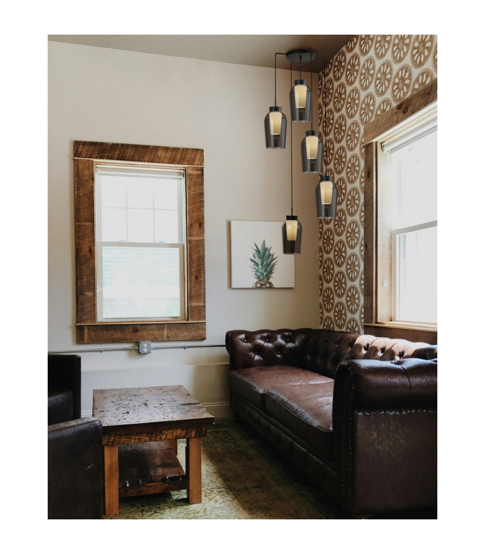 Nora Round Pendant 5 Light Adjustable E27 Black/Black Marble/Chrome Glass With Frosted Inner-3