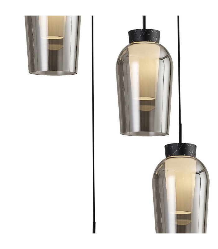 Nora Round Pendant 5 Light Adjustable E27 Black/Black Marble/Chrome Glass With Frosted Inner-5