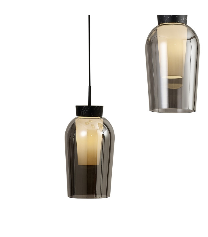 Nora Round Pendant 5 Light Adjustable E27 Black/Black Marble/Chrome Glass With Frosted Inner-6