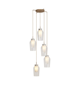 Nora Round Pendant 5 Light Adjustable E27 Gold/White/Clear Glass With Frosted Inner-1