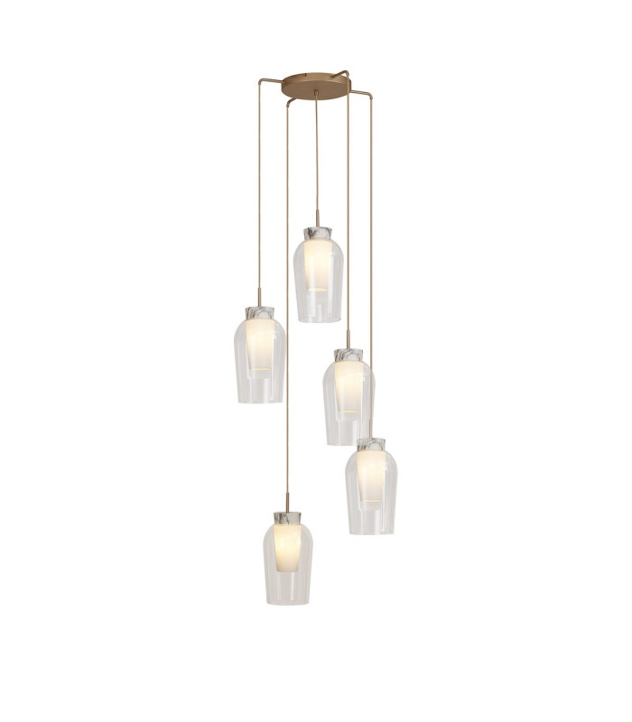 Nora Round Pendant 5 Light Adjustable E27 Gold/White/Clear Glass With Frosted Inner-1
