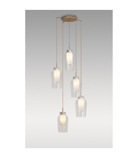 Nora Round Pendant 5 Light Adjustable E27 Gold/White/Clear Glass With Frosted Inner-2