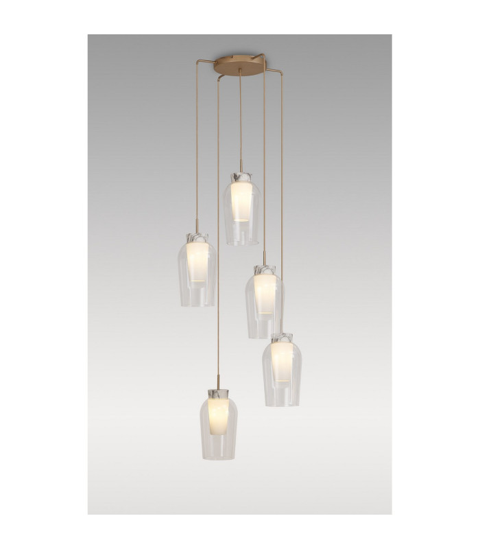 Nora Round Pendant 5 Light Adjustable E27 Gold/White/Clear Glass With Frosted Inner-2