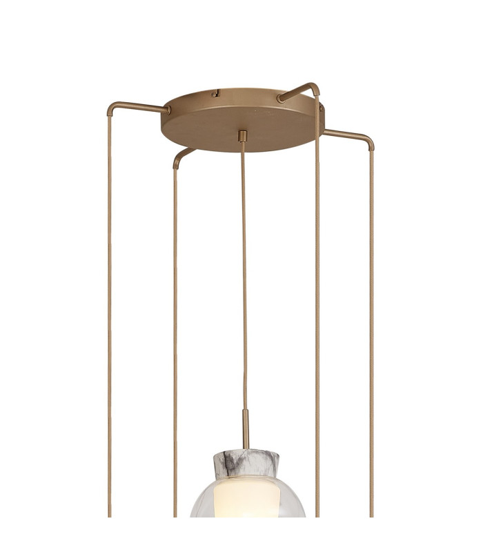 Nora Round Pendant 5 Light Adjustable E27 Gold/White/Clear Glass With Frosted Inner-4