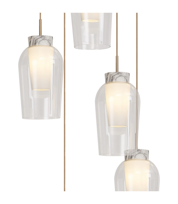 Nora Round Pendant 5 Light Adjustable E27 Gold/White/Clear Glass With Frosted Inner-5