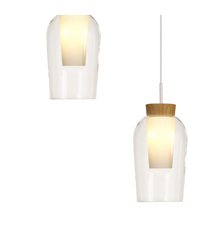 Nora Round Pendant 5 Light Adjustable E27 White/Wood/Clear Glass With Frosted Inner-5