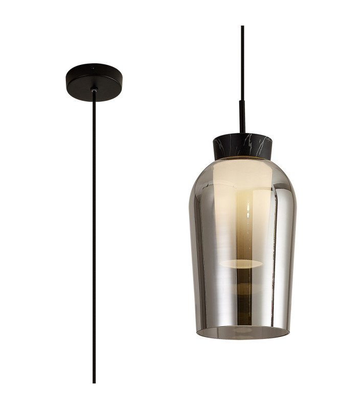 Nora Single Pendant 1 Light Adjustable E27 Black/Black Marble/Chrome Glass With Frosted Inner-1