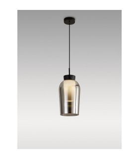 Nora Single Pendant 1 Light Adjustable E27 Black/Black Marble/Chrome Glass With Frosted Inner-2