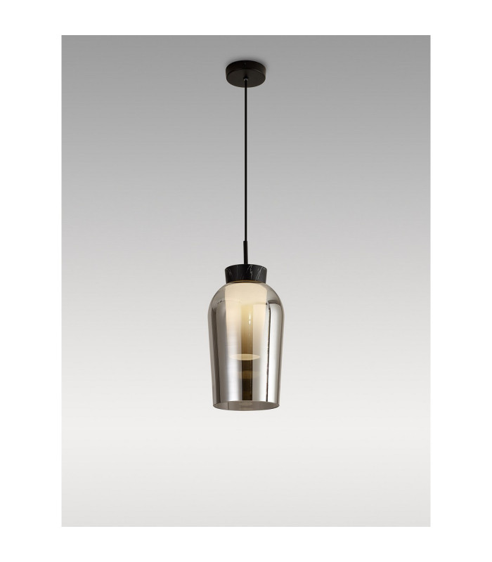 Nora Single Pendant 1 Light Adjustable E27 Black/Black Marble/Chrome Glass With Frosted Inner-2