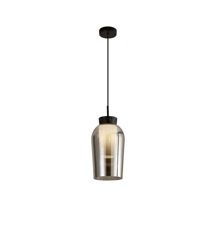Nora Single Pendant 1 Light Adjustable E27 Black/Black Marble/Chrome Glass With Frosted Inner-3