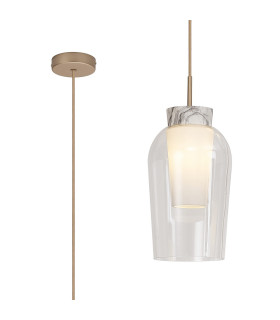 Nora Single Pendant 1 Light Adjustable E27 Gold/White/Clear Glass With Frosted Inner-1