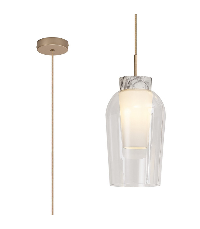 Nora Single Pendant 1 Light Adjustable E27 Gold/White/Clear Glass With Frosted Inner-1
