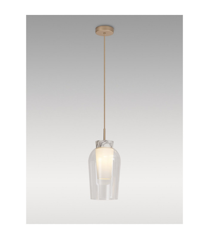 Nora Single Pendant 1 Light Adjustable E27 Gold/White/Clear Glass With Frosted Inner-2