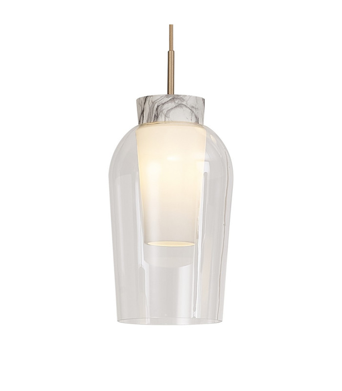 Nora Single Pendant 1 Light Adjustable E27 Gold/White/Clear Glass With Frosted Inner-5