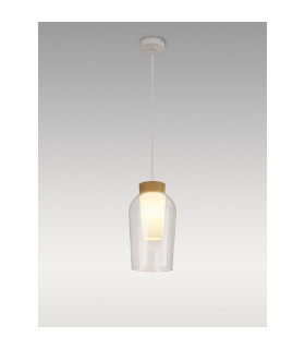 Nora Single Pendant 1 Light Adjustable E27 White/Wood/Clear Glass With Frosted Inner-2