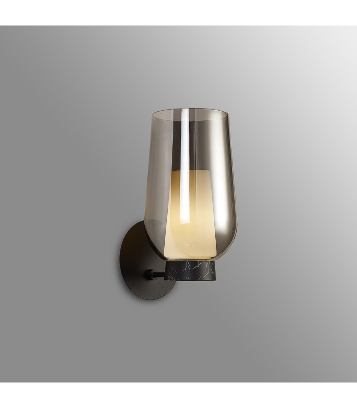 Nora Wall Lamp 1 Light E27 Black/Black Marble/Chrome Glass With Frosted Inner-2