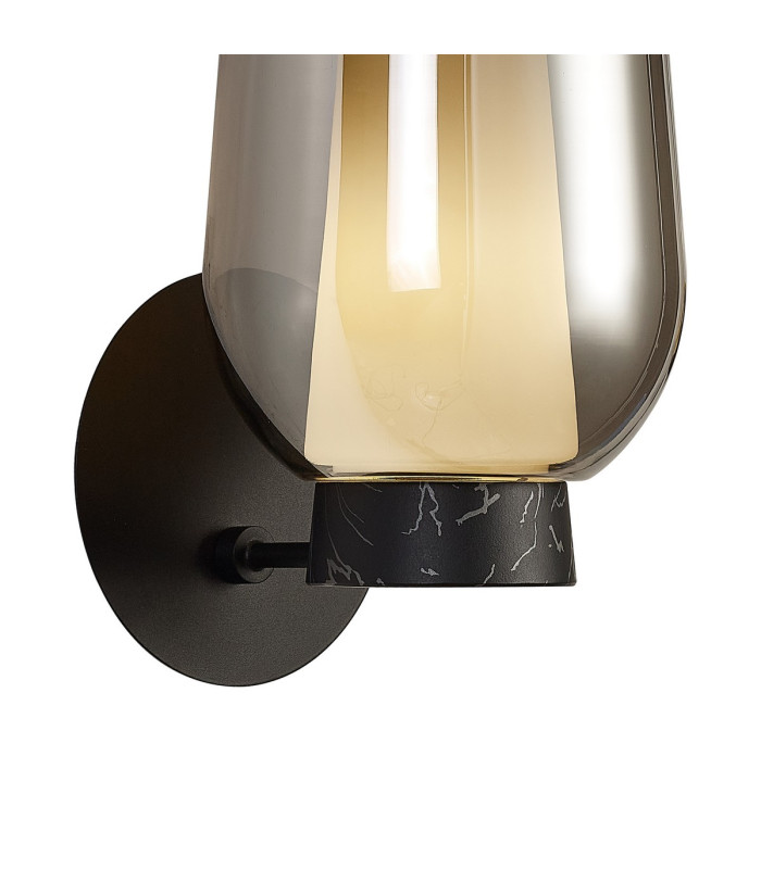 Nora Wall Lamp 1 Light E27 Black/Black Marble/Chrome Glass With Frosted Inner-6