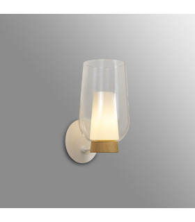 Nora Wall Lamp 1 Light E27 White/Wood/Clear Glass With Frosted Inner-2