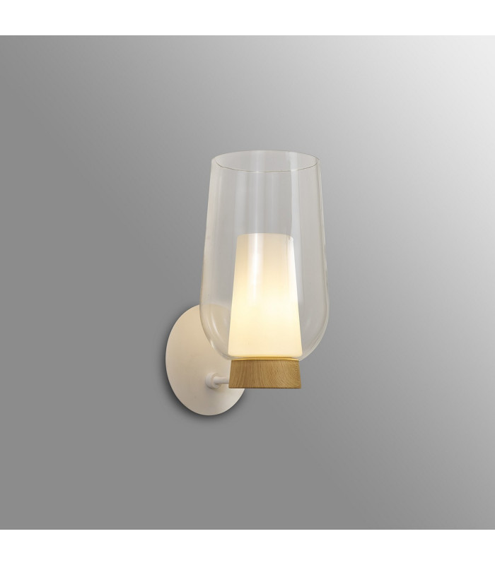 Nora Wall Lamp 1 Light E27 White/Wood/Clear Glass With Frosted Inner-2