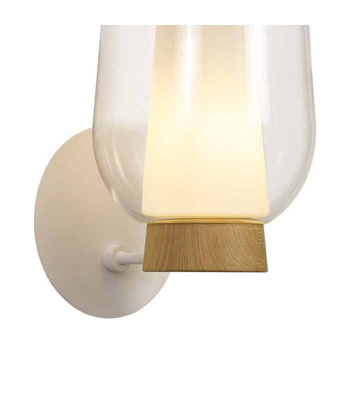 Nora Wall Lamp 1 Light E27 White/Wood/Clear Glass With Frosted Inner-3