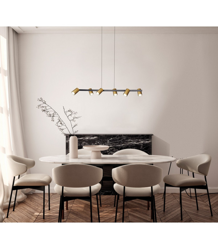 Sal 6 Light Linear Pendant Spotlight GU10 Satin Gold/Matt Black-3