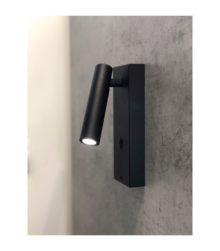 Tarifa II Wall/Reading Light Adjustable With USB-C Socket 3W LED 3000K 210lm Switched Black 3yrs Warranty-3