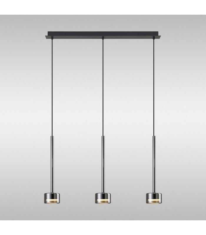 Tonic Linear Pendant 3 Light With Replaceable 12W LEDs 4000K Chrome/Black/Chrome Glass-2