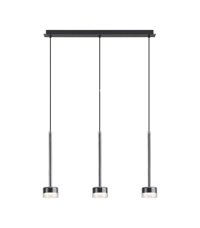 Tonic Linear Pendant 3 Light With Replaceable 12W LEDs 3000K Chrome/Black/Clear Glass-1