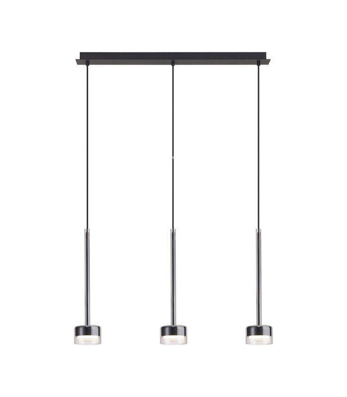 Tonic Linear Pendant 3 Light With Replaceable 12W LEDs 3000K Chrome/Black/Clear Glass-1