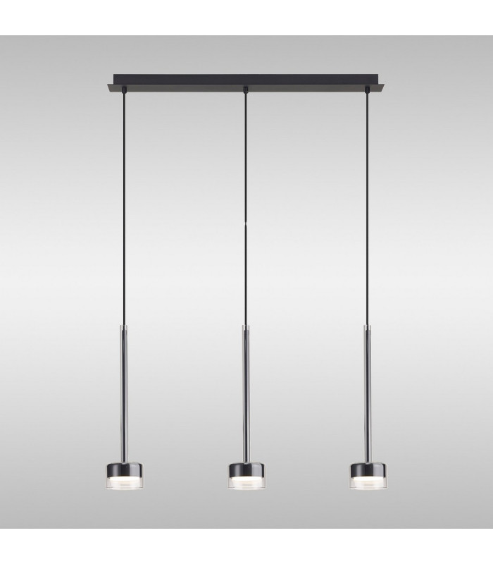 Tonic Linear Pendant 3 Light With Replaceable 12W LEDs 4000K Chrome/Black/Clear Glass-2