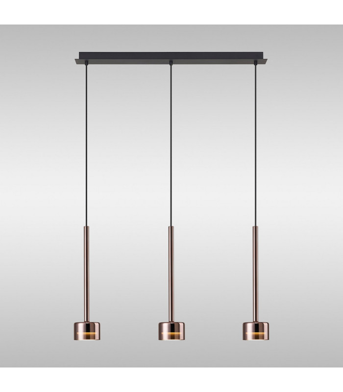 Tonic Linear Pendant 3 Light With Replaceable 12W LEDs 4000K Copper/Black/Copper Glass-2