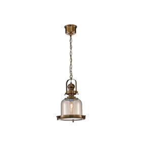 Vintage 26cm Bell Pendant 1 Light E27 Antique Brass/Amber Glass-1