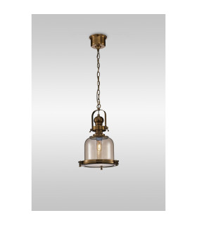 Vintage 26cm Bell Pendant 1 Light E27 Antique Brass/Amber Glass-2