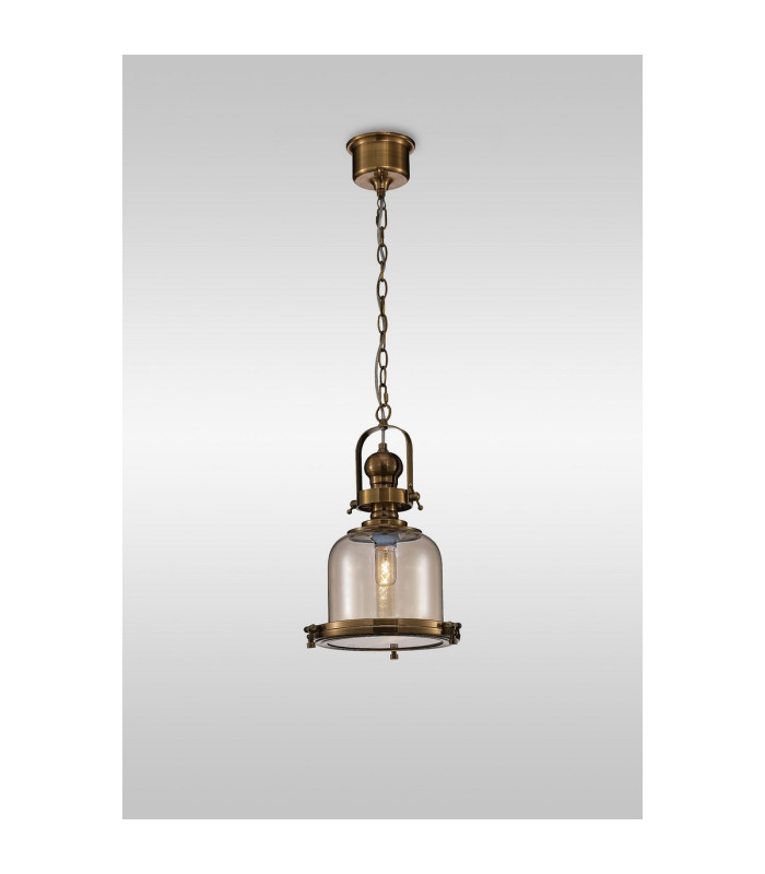 Vintage 26cm Bell Pendant 1 Light E27 Antique Brass/Amber Glass-2