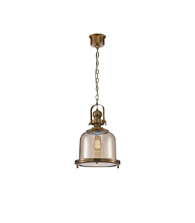Vintage 33cm Bell Pendant 1 Light E27 Antique Brass/Amber Glass-1