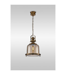 Vintage 33cm Bell Pendant 1 Light E27 Antique Brass/Amber Glass-2