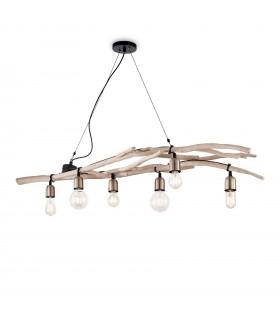 6 Light Pendant Bar Light Wood, E27 - 1