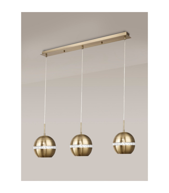 Andrea Pendant 3 Light E27 Linear Antique Brass/Crystal-2