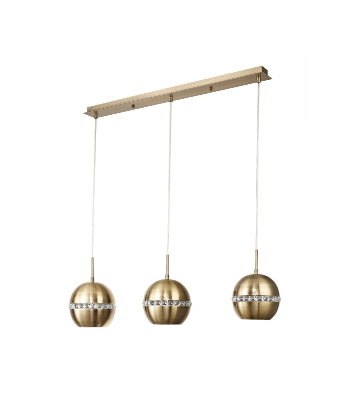 Andrea Pendant 3 Light E27 Linear Antique Brass/Crystal-3