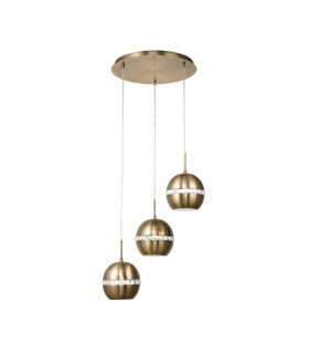 Andrea Pendant 3 Light E27 Round Antique Brass/Crystal-1