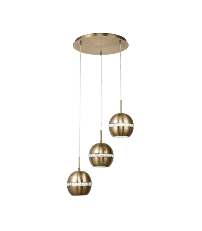 Andrea Pendant 3 Light E27 Round Antique Brass/Crystal-1