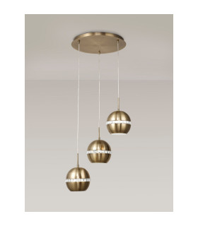 Andrea Pendant 3 Light E27 Round Antique Brass/Crystal-2